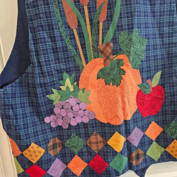 Vintage 90s Handmade Vest Women Large Blue Button Plaid Fall Preppy Granny Retro - Picture 5 of 7